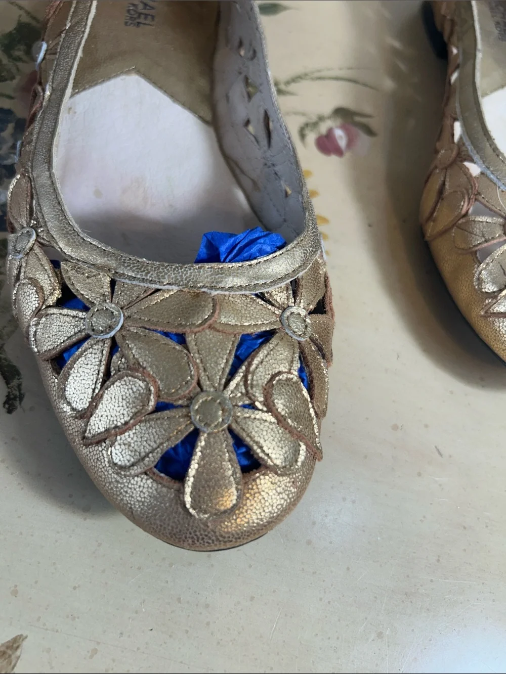 Michael Kors Gold Floral Leather  Cutout Ballet Flats